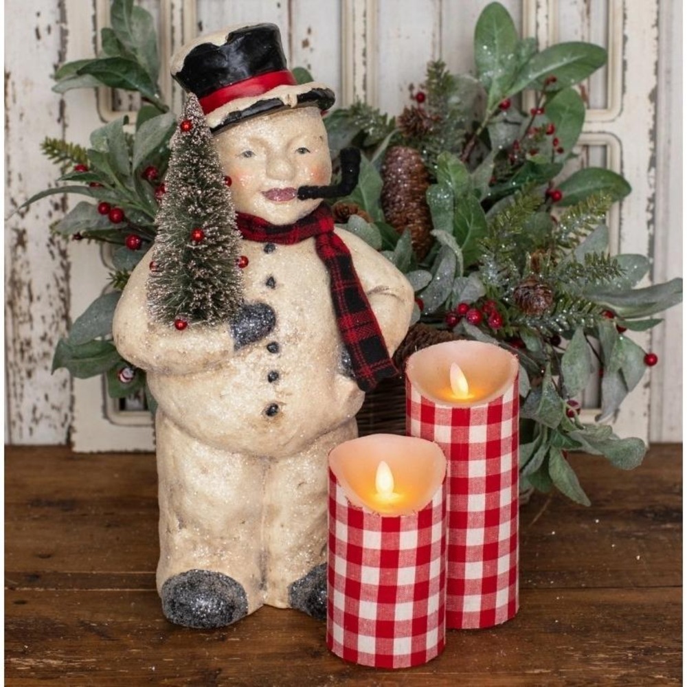 Ragon House Christmas Vintage Style 16" Snowman Face‎ Figurine Bottle Brush Tree